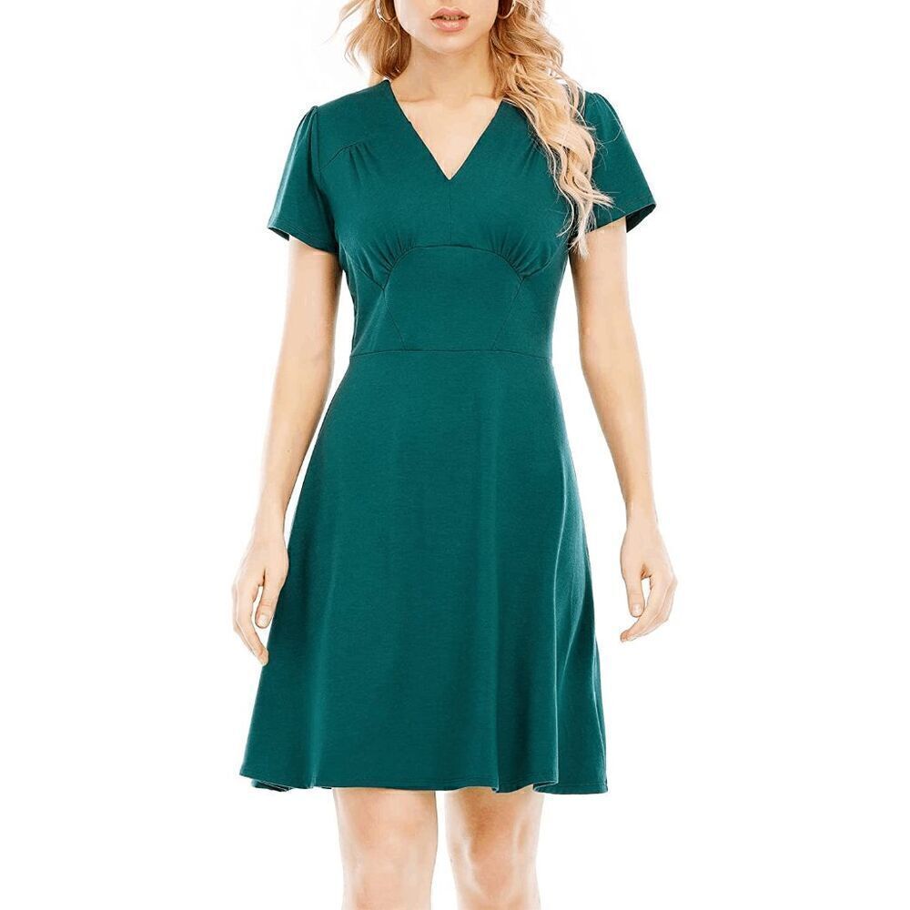 💚 Pinup Retro Vintage 1940s 1950s Elegant Swing Stretchy Green Dress SIZE M NEW